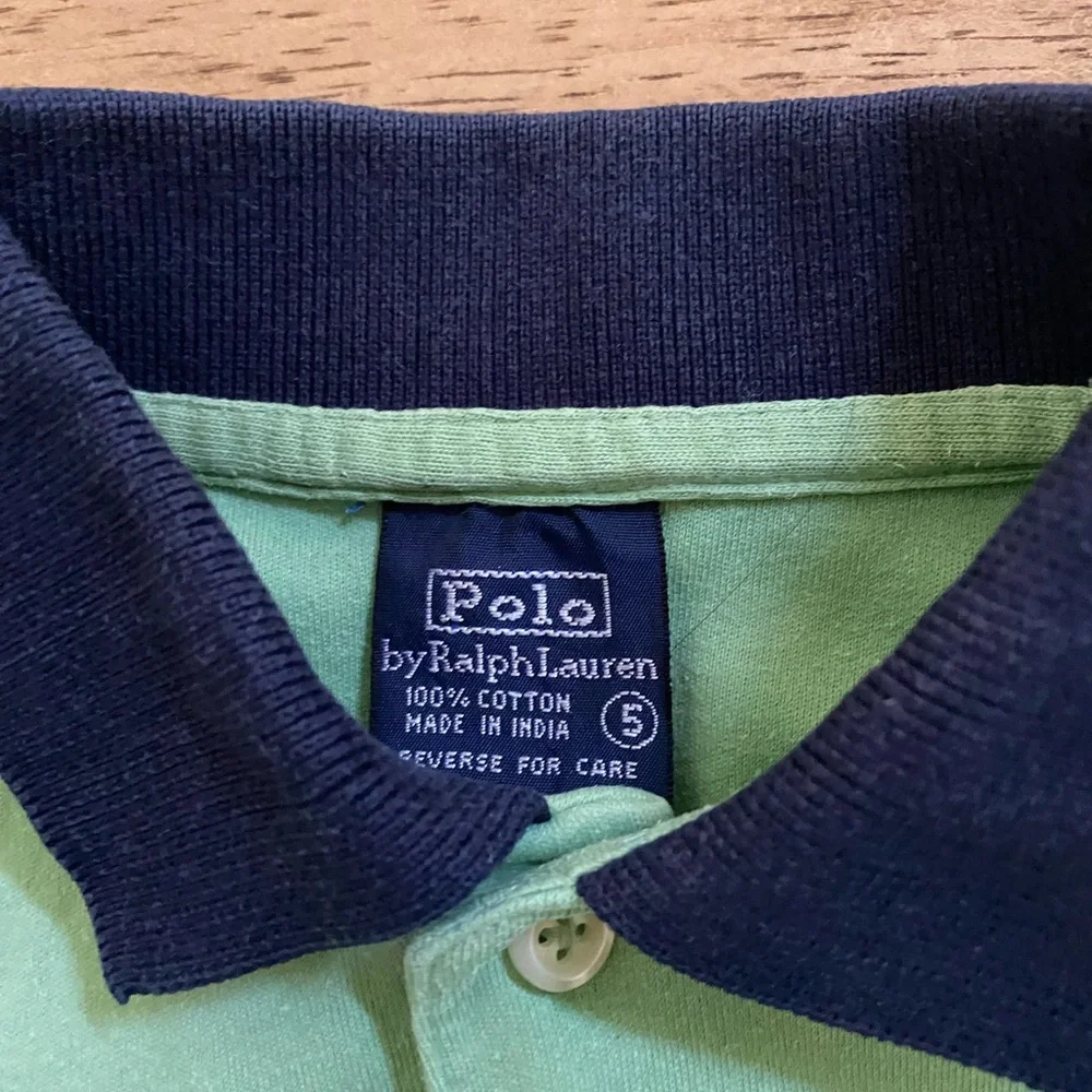 Vintage Polo Ralph Lauren Boys’ Sz 5 Green/Navy Cotton Jersey Polo Shirt‎